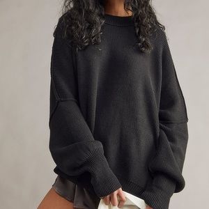 Free People Easy Street Tunic Oversized Sweater in Black - Size M